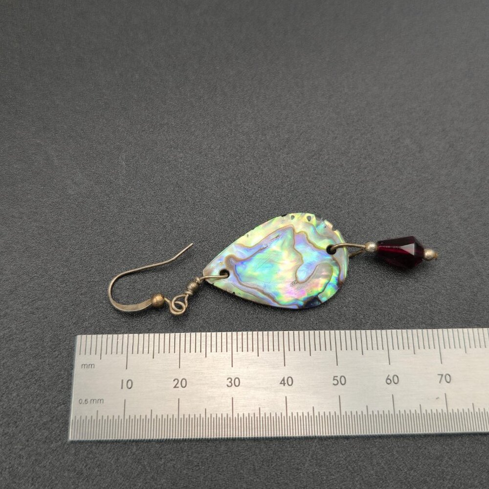 Silver Plated Oval Abalone And Red Crystal Rustic Earrings A6298 - Picture 4 of 5